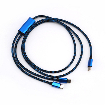 Type-C nylonovo tkaný dátový kábel, 100W, rozdelenie 1 na 2, 2 v 1 kábel pre tablet