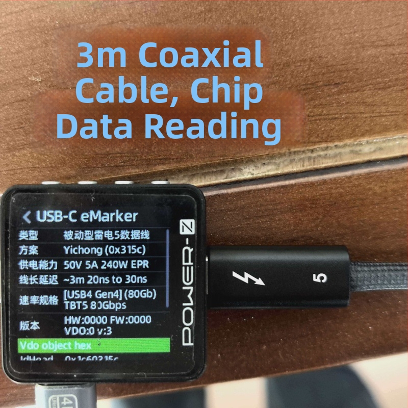 Lianyin USB-C kábel Thunderbolt 5 — 80Gbps, 240W rýchle nabíjanie, 8K60 video, TB4/USB4 kompatibilný, tkaný kábel, s jedným koncom