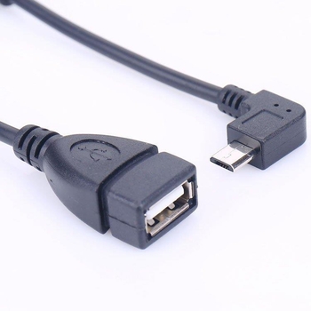 Cablu de date Micro USB M–F, unghi 90°, OTG, pentru dispozitive Android, PVC, retractabil