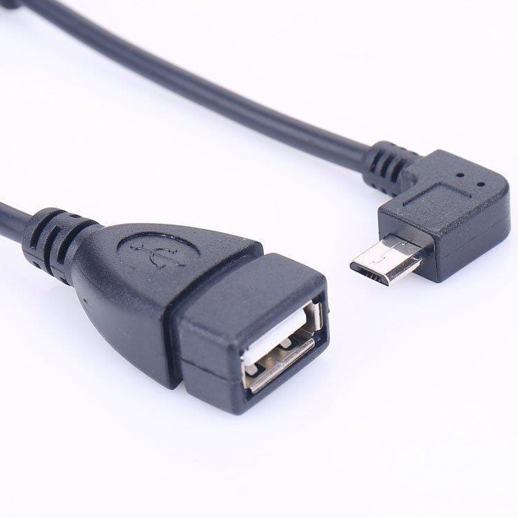 Cablu de date Micro USB M–F, unghi 90°, OTG, pentru dispozitive Android, PVC, retractabil