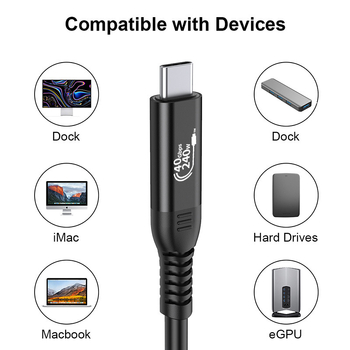 USB4 Type-C kábel s Thunderbolt 5, 40Gbps, 240W rýchle nabíjanie