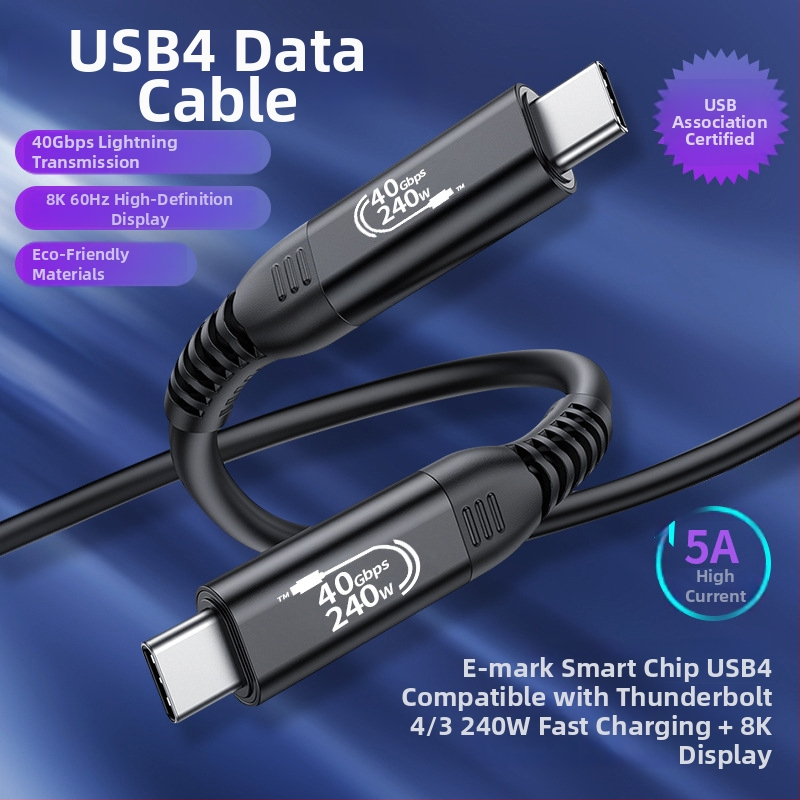 USB4 Type-C kábel s Thunderbolt 5, 40Gbps, 240W rýchle nabíjanie