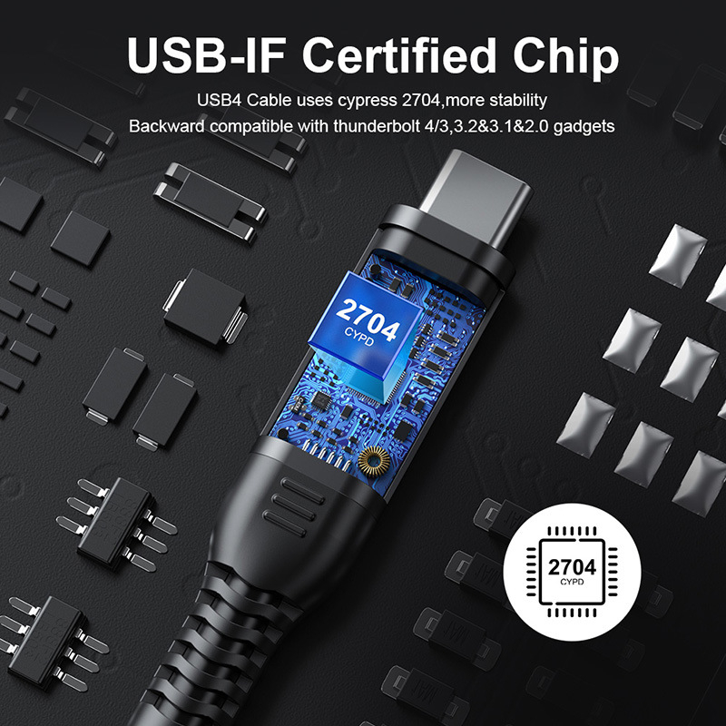 USB4 Type-C kábel s Thunderbolt 5, 40Gbps, 240W rýchle nabíjanie