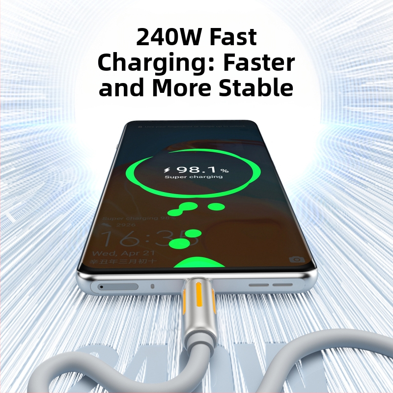 240W silikónový USB-C nabíjací kábel pre Apple, Huawei a Android, notebook, tablet a telefón – rýchle nabíjanie, dĺžka 1–2 m