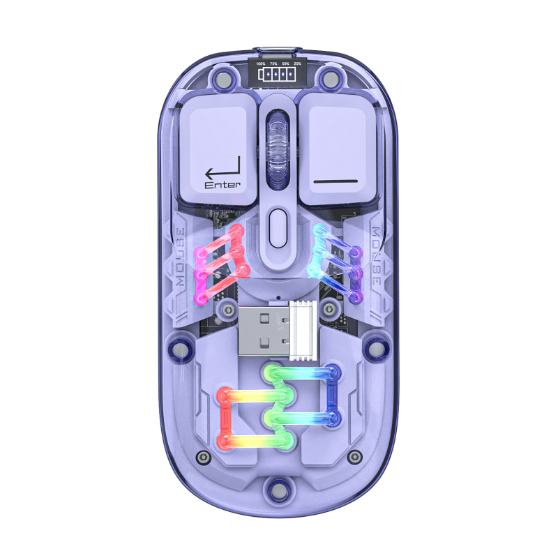Mouse optic fără fir cu mod dual (Bluetooth + 2.4G), 1600 DPI, 5 butoane, interfață USB, design ergonomic