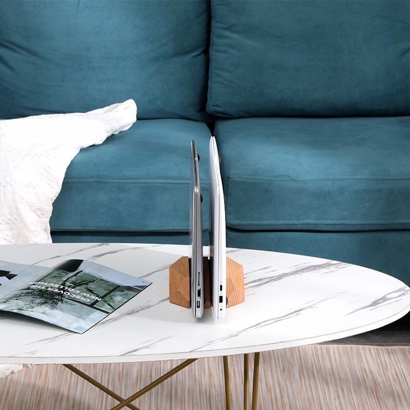 Ξύλινο στήριγμα για φορητό υπολογιστή και τάμπλετ με βάση από ξύλο με διπλό υποδοχή - Μοντέλο 202508131, OEM