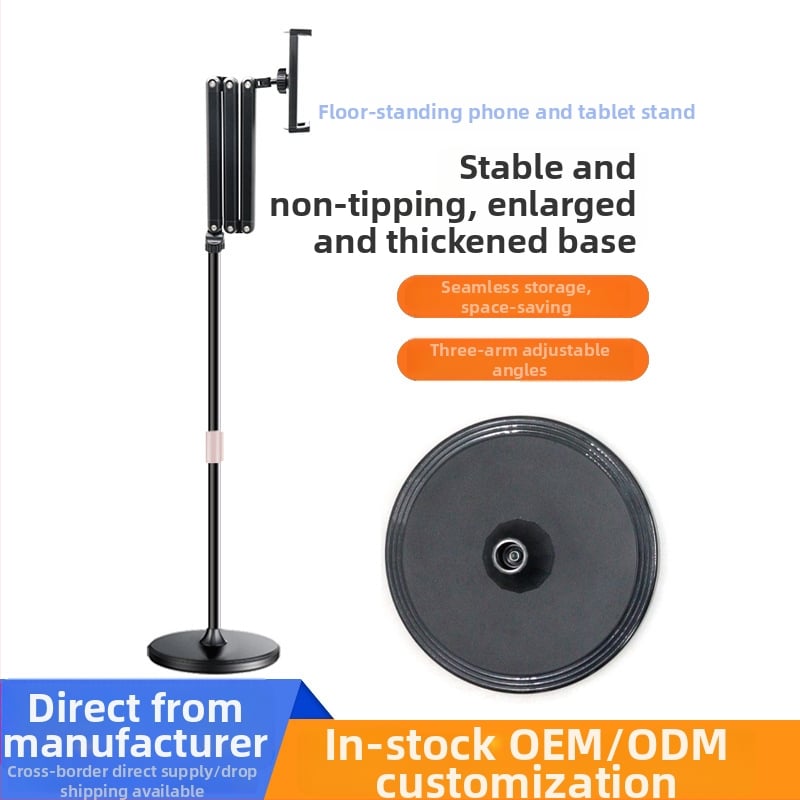 Zeli BX-N01 Padlóra álló telefon- és tabletatartó teleszkópos, összecsukható karokkal, kompatibilis az iPad sorozattal, háromkaros rögzítő, kerek alap