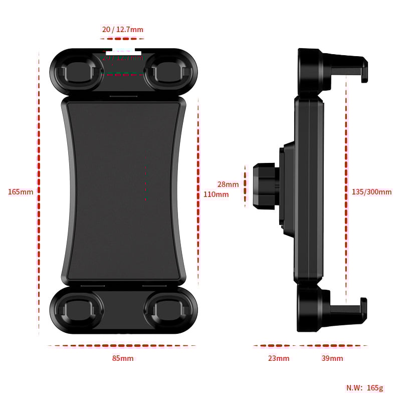 Tabletátartó forgó, vízszintes és függőleges klipekkel, dupla hosszabbító lemez, állványhoz szerelhető (GS-693B)