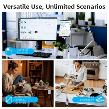 Tablettartó alumínium ötvözetből, asztali clamp és cantilever, mágneses töltés, kompatibil iPad Air Pro