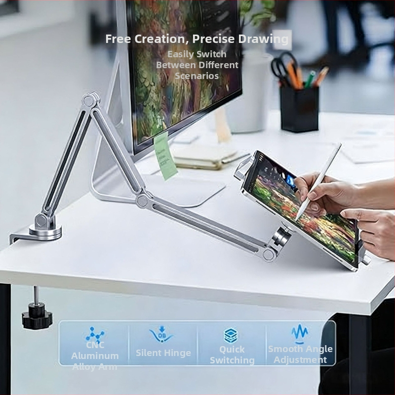 Držiak na tablet z hliníkovej zliatiny, stolný upín, konzolový rameno, magnetické nabíjanie, kompatibilný s iPad Air Pro