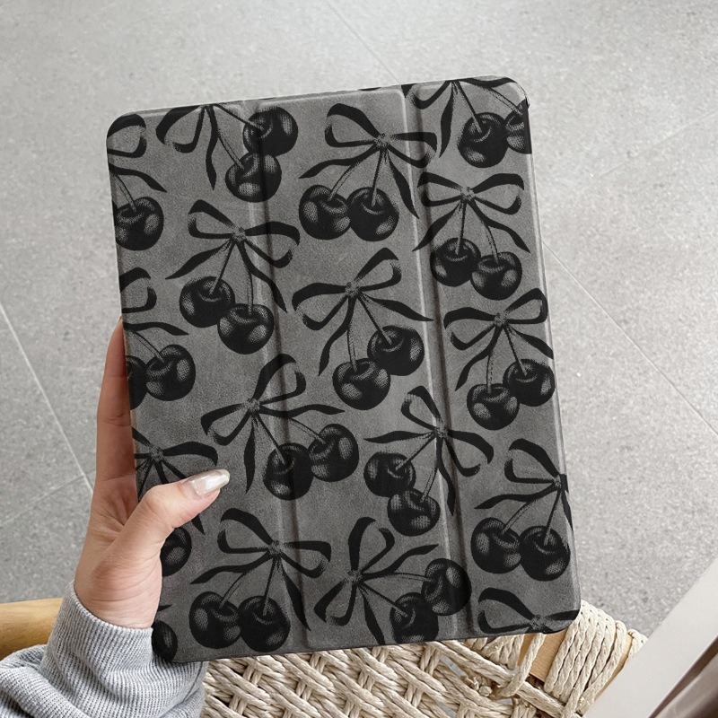 Carcasă pentru iPad cu model cireș în trei părți - piele sintetică, finisaj mat, închidere magnetică, protecție anti-cădere, compatibilă cu iPad 7-9 generații, funcție somn/trezire