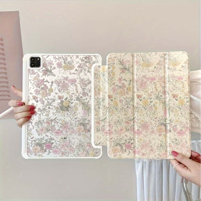 Husă de tabletă pentru Apple iPad Pro cu model floral, suport reglabil în trei părți, material PC, funcție de repaus, personalizare disponibilă