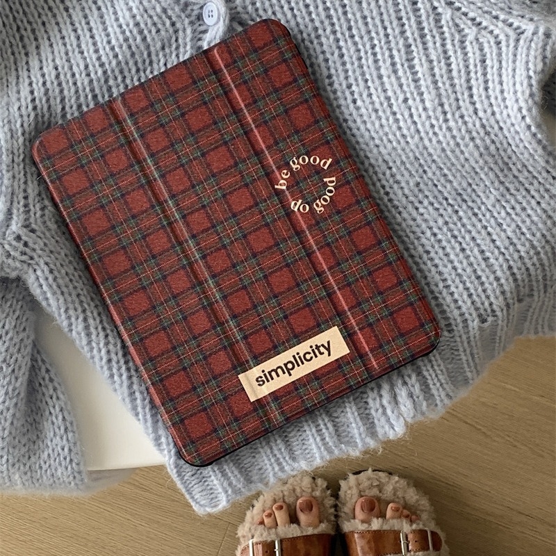 Ochranný kryt na iPad s plaid heart vzorom, akryl, vyvýšená textura, slot na pero, stojan