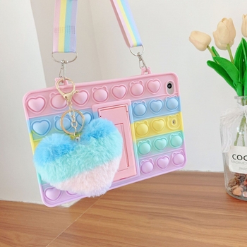 Silikónový obal na iPad s otočnou oporou na držanie a dizajnom s bublinkami, zadný kryt, kompatibilný s iPad 2/3/4, iPad Air, iPad Mini a iPad Pro