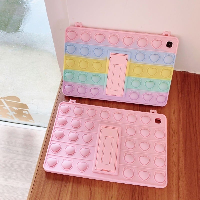 Silikónový obal na iPad s otočnou oporou na držanie a dizajnom s bublinkami, zadný kryt, kompatibilný s iPad 2/3/4, iPad Air, iPad Mini a iPad Pro