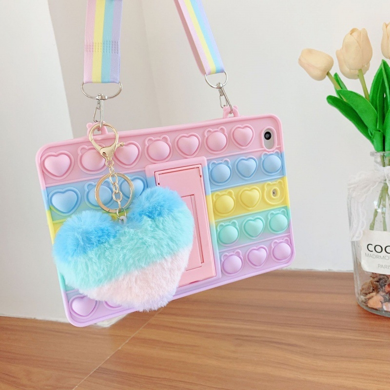 Silikónový obal na iPad s otočnou oporou na držanie a dizajnom s bublinkami, zadný kryt, kompatibilný s iPad 2/3/4, iPad Air, iPad Mini a iPad Pro