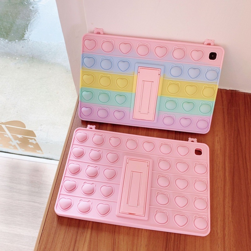 Silikónový obal na iPad s otočnou oporou na držanie a dizajnom s bublinkami, zadný kryt, kompatibilný s iPad 2/3/4, iPad Air, iPad Mini a iPad Pro