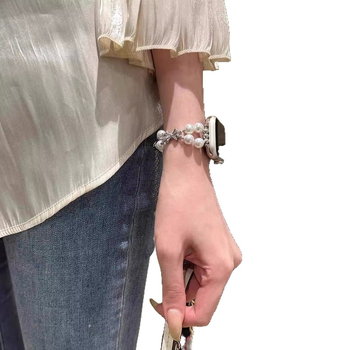 Brățară pentru ceas cu lanț pearl și nod de fluture – 18 mm, curea metalică, închidere snap, compatibilă cu Apple, Huawei și Xiaomi ceasuri