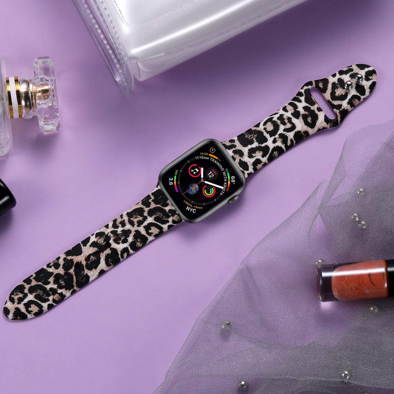 Silikonska narukvica za Apple Watch s leopard uzorkom, LMDO, modni stil, dvostruka kopča