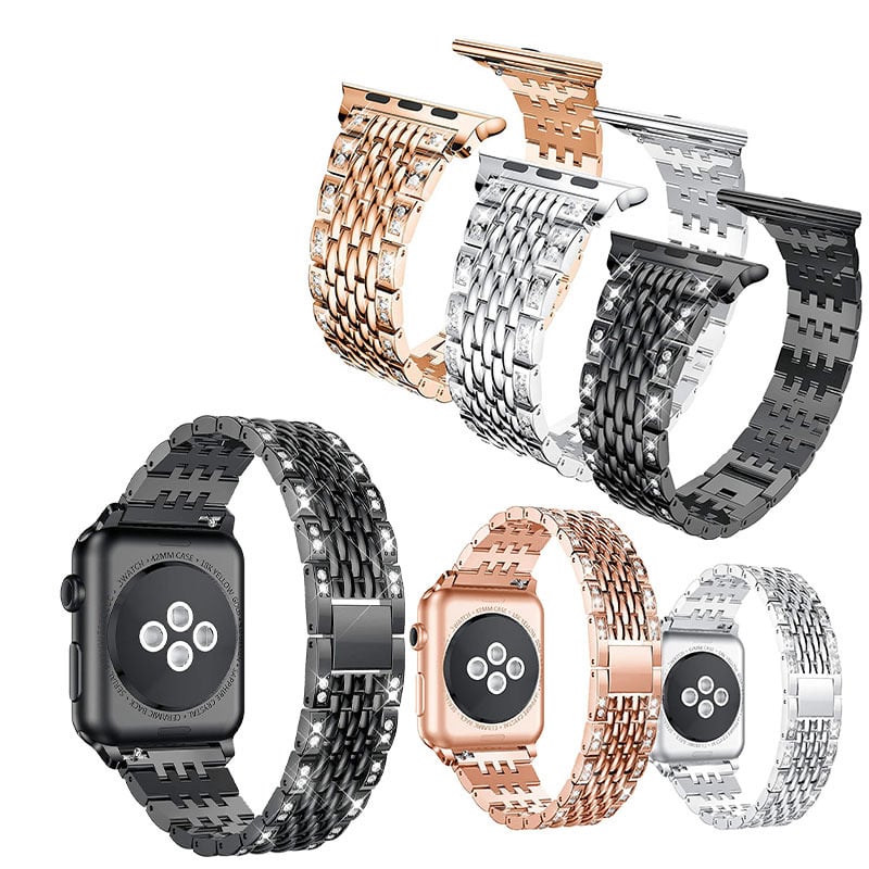 Apple Watch каишка от сплав Hongming, с седем мъниста и две реда диамантени мъниста, в стил сладка принцеса Chanel фея