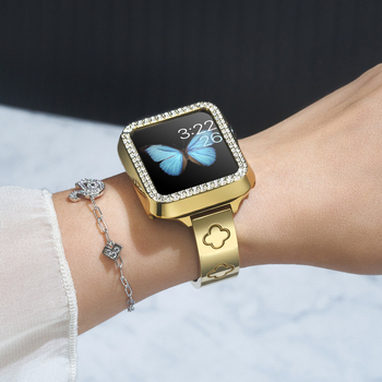 Kovový remienok pre Apple Watch, model S10S9, dámsky, dizajn štvorlístka, bez značky