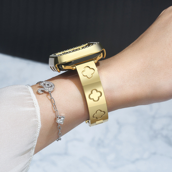 Kovový remienok pre Apple Watch, model S10S9, dámsky, dizajn štvorlístka, bez značky