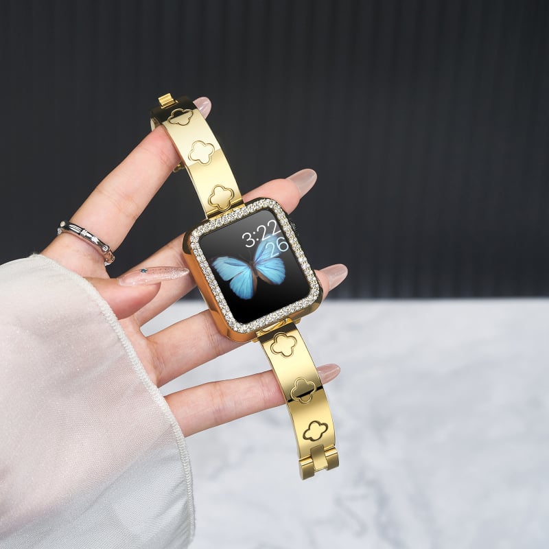 Kovový remienok pre Apple Watch, model S10S9, dámsky, dizajn štvorlístka, bez značky