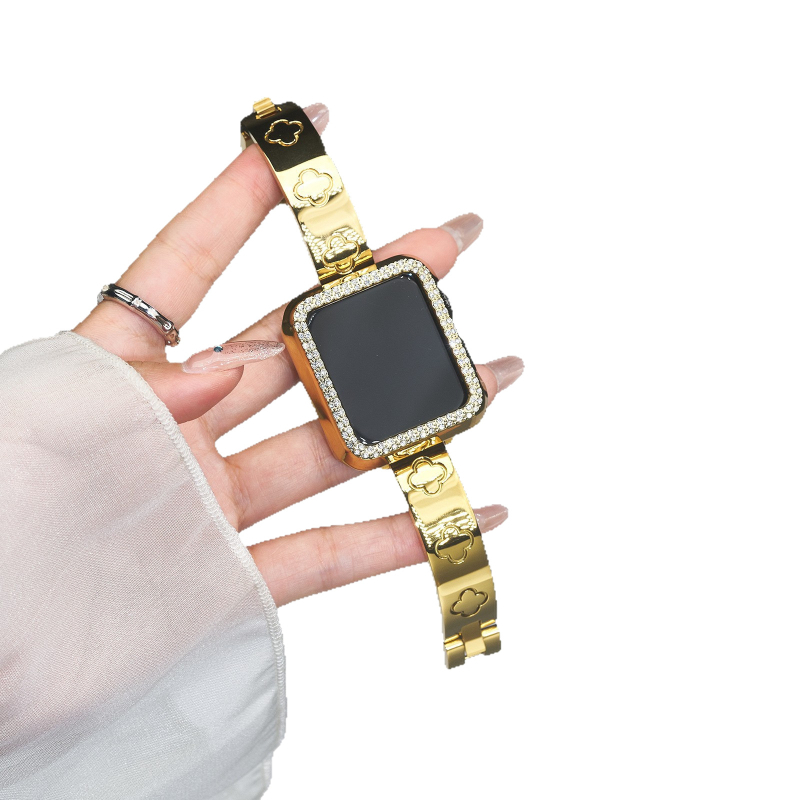 Kovový remienok pre Apple Watch, model S10S9, dámsky, dizajn štvorlístka, bez značky