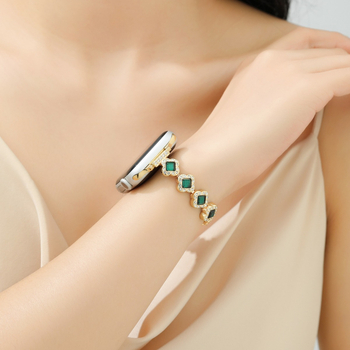 Μεταλλικός ιμάντας Apple Watch με διακοσμητικά λίθων, συμβατός με σειρές 6–8, 14 mm συνδεσμός, κούμπωμα snap