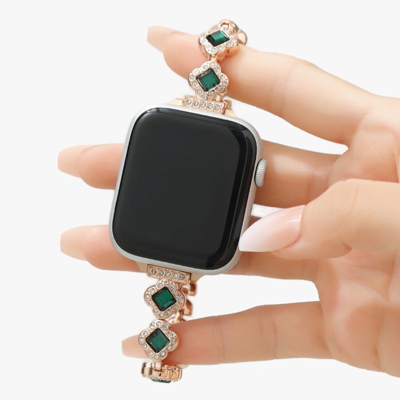Μεταλλικός ιμάντας Apple Watch με διακοσμητικά λίθων, συμβατός με σειρές 6–8, 14 mm συνδεσμός, κούμπωμα snap