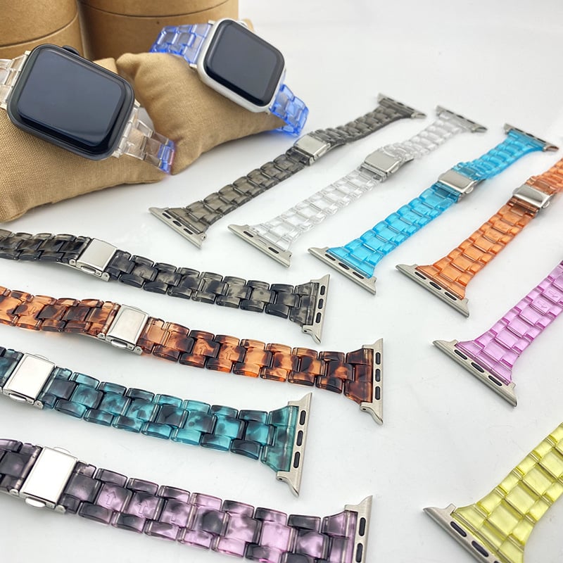 Remen za pametni sat od akrilne plastike sa tri perle, s preklopnom kopčom, kompatibilan s Apple Watch Series 7, Huawei i Samsung Galaxy Watch3 Pro/GT2