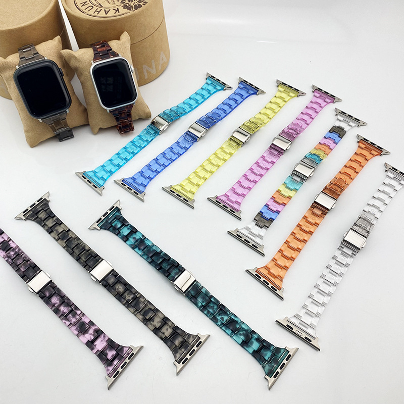 Remen za pametni sat od akrilne plastike sa tri perle, s preklopnom kopčom, kompatibilan s Apple Watch Series 7, Huawei i Samsung Galaxy Watch3 Pro/GT2