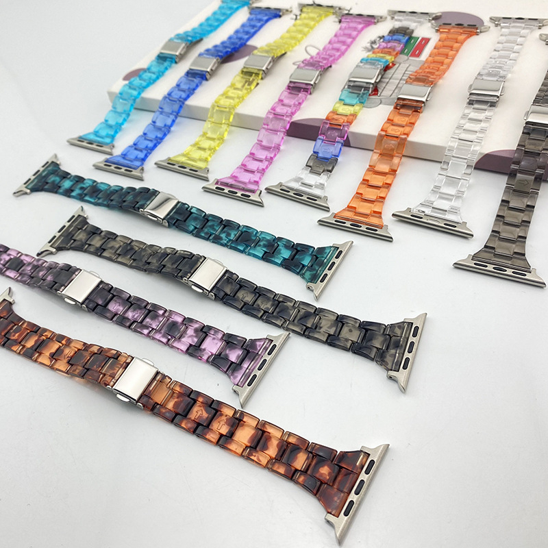 Remen za pametni sat od akrilne plastike sa tri perle, s preklopnom kopčom, kompatibilan s Apple Watch Series 7, Huawei i Samsung Galaxy Watch3 Pro/GT2