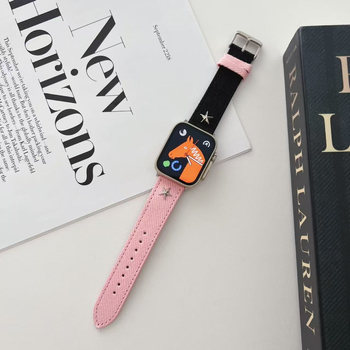 Remen za Apple Watch od denima, dvostruki krug šivanja zvijezda i leptir kopčom