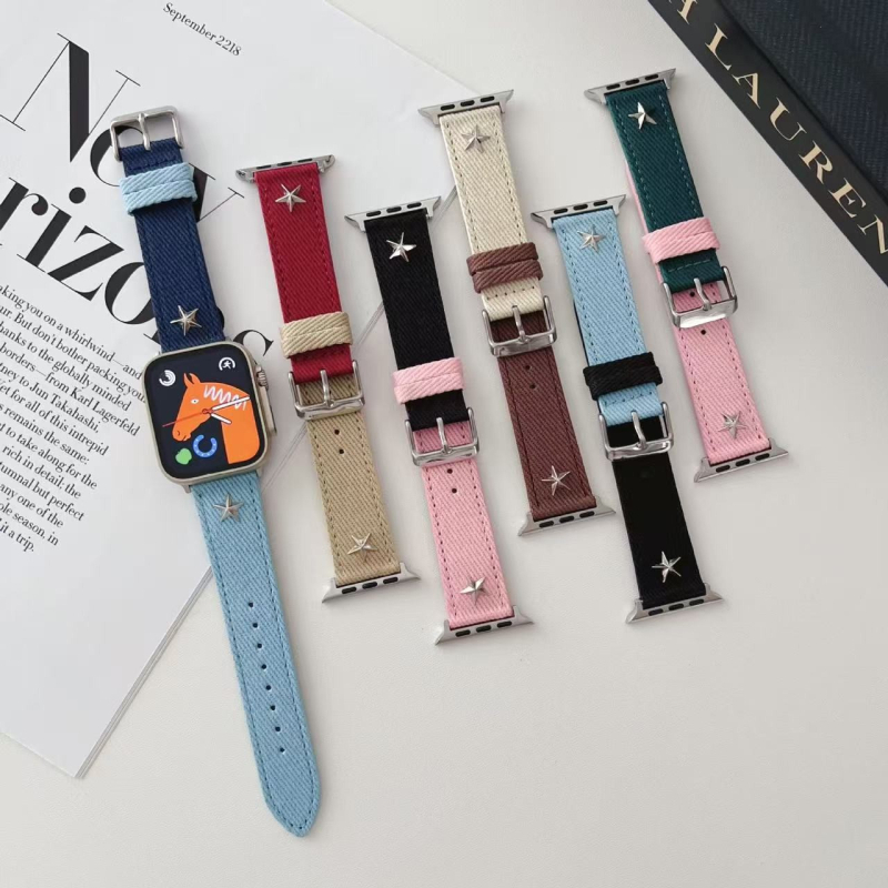 Remen za Apple Watch od denima, dvostruki krug šivanja zvijezda i leptir kopčom