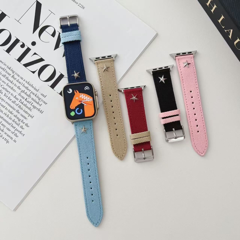 Remen za Apple Watch od denima, dvostruki krug šivanja zvijezda i leptir kopčom