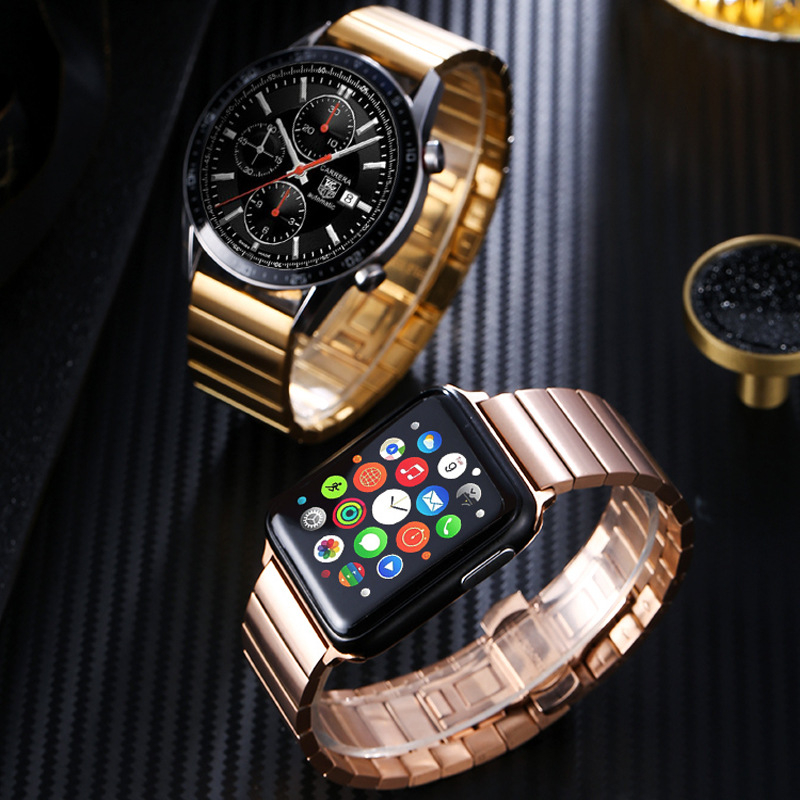 Brățară metalică pentru Apple Watch cu închidere tip fluture, stil simplu, compatibilă cu Apple Watch, lansare ianuarie 2022