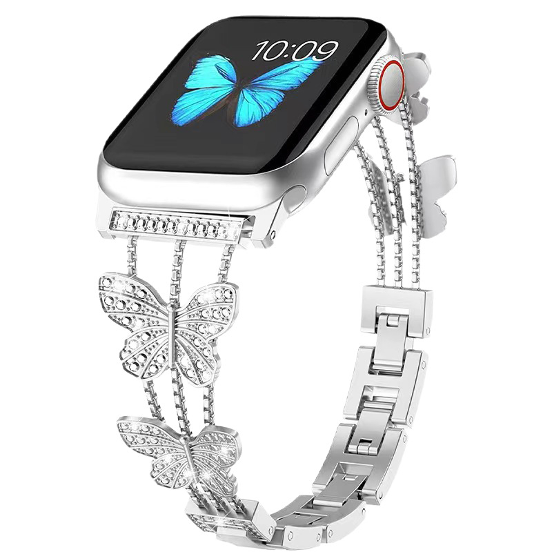 Metalni kaiš za Apple Watch s motivom leptira, kompatibilan sa svim serijama.