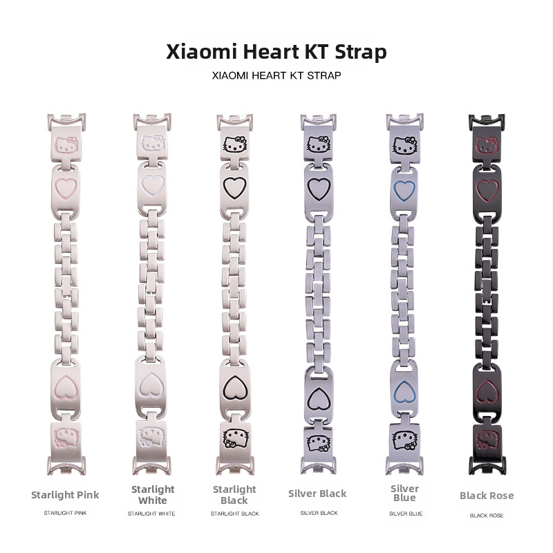 Metalový remienok Xiaomi Mi Band 8/9 – dizajn mačacie srdce, štýlový, kompatibilný s Mi Band 8/9