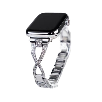 Μεταλλικός ιμάντας ρολογιού με διακριτικά διαμάντια σε σχήμα Χ σε διπλή σειρά, πλάτος 22mm, κλείσιμο με κουμπί, συμβατός με Apple Watch, Samsung και Huawei