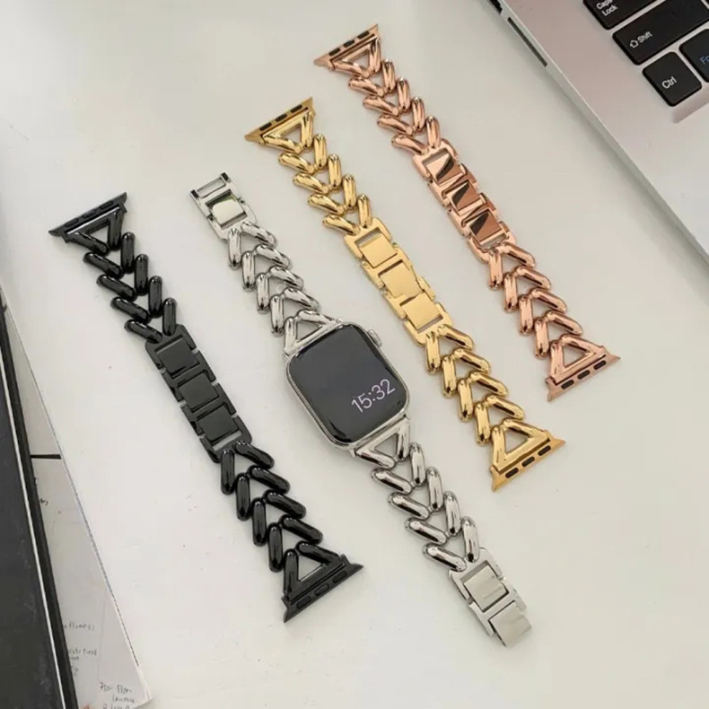 Remen Apple Watch tvrtke Wild Donkey — metal, modni stil, denim lanac i herringbone uzorak, kompatibilan s iWatch 5678