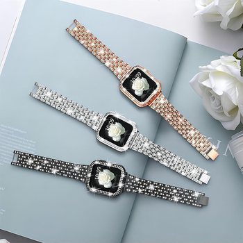 Narukvica od nehrđajućeg čelika s dijamantima za Apple Watch, kompatibilna s 38–45 mm, širina 20/22 mm, za modele 4/5/6/7/SE