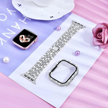 Narukvica od nehrđajućeg čelika s dijamantima za Apple Watch, kompatibilna s 38–45 mm, širina 20/22 mm, za modele 4/5/6/7/SE