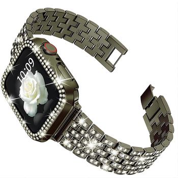 Narukvica od nehrđajućeg čelika s dijamantima za Apple Watch, kompatibilna s 38–45 mm, širina 20/22 mm, za modele 4/5/6/7/SE