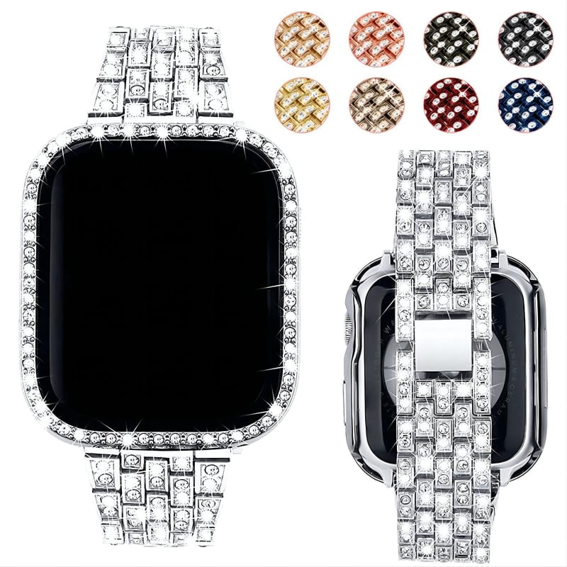 Narukvica od nehrđajućeg čelika s dijamantima za Apple Watch, kompatibilna s 38–45 mm, širina 20/22 mm, za modele 4/5/6/7/SE