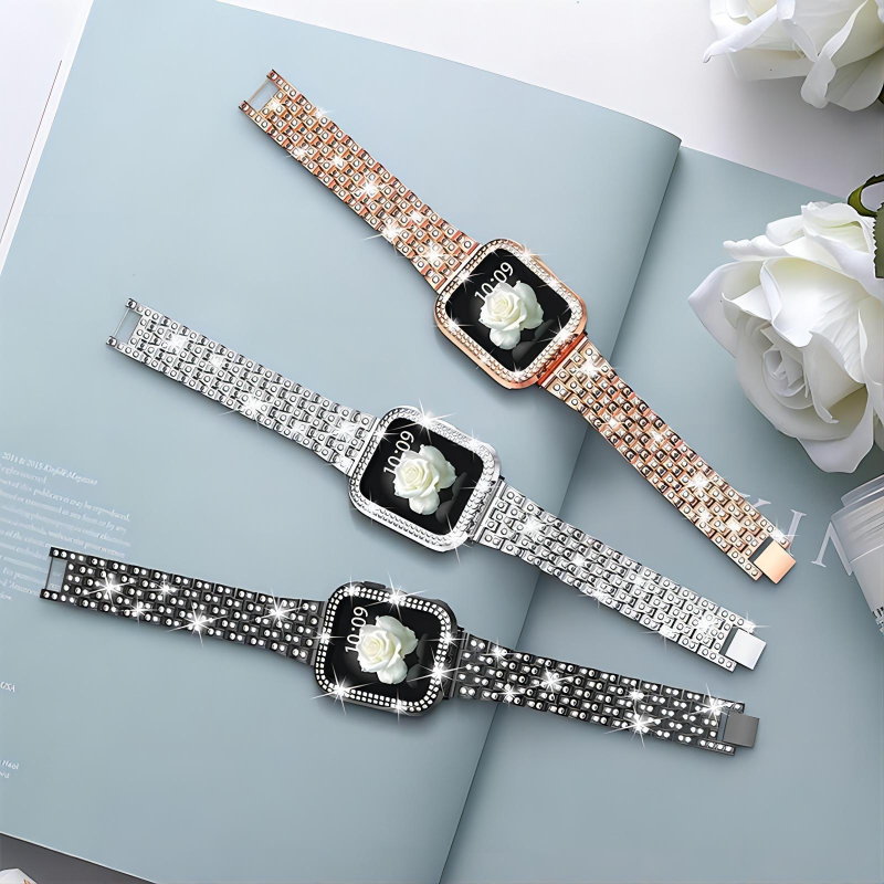 Narukvica od nehrđajućeg čelika s dijamantima za Apple Watch, kompatibilna s 38–45 mm, širina 20/22 mm, za modele 4/5/6/7/SE