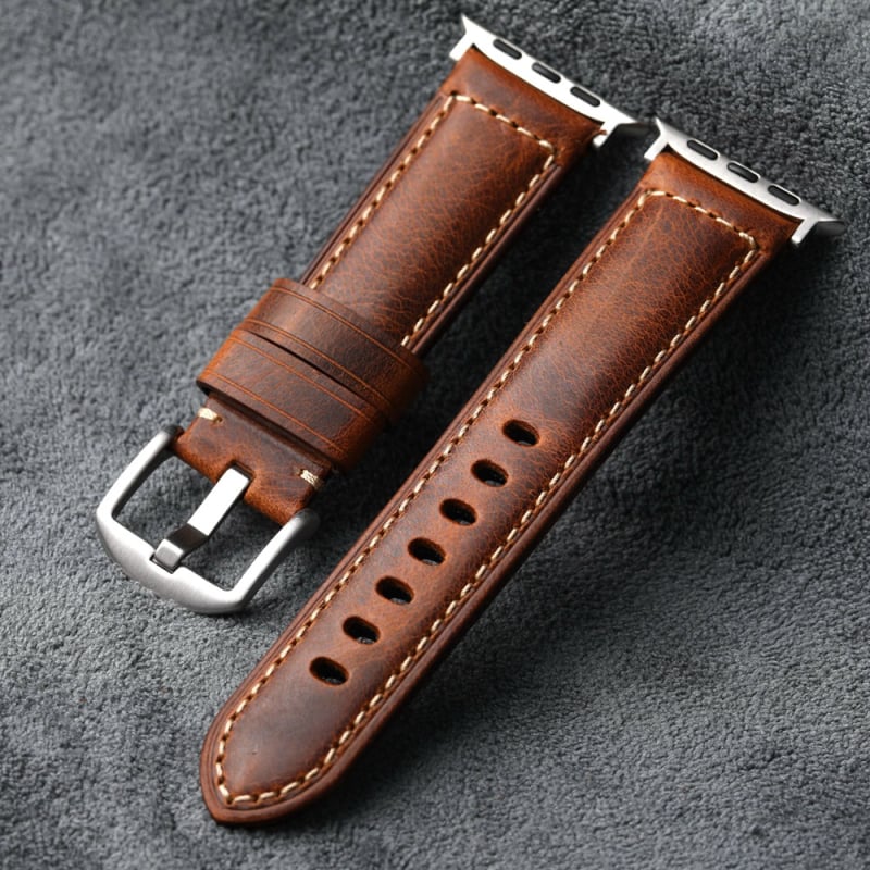 Ručni remen od gornje govedje kože za Apple Watch Series 9, 45/49 mm, retro debeli dizajn, muška prirodna koža Ultra