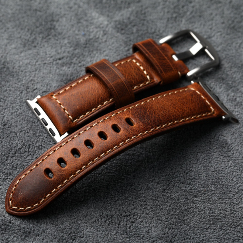 Ručni remen od gornje govedje kože za Apple Watch Series 9, 45/49 mm, retro debeli dizajn, muška prirodna koža Ultra