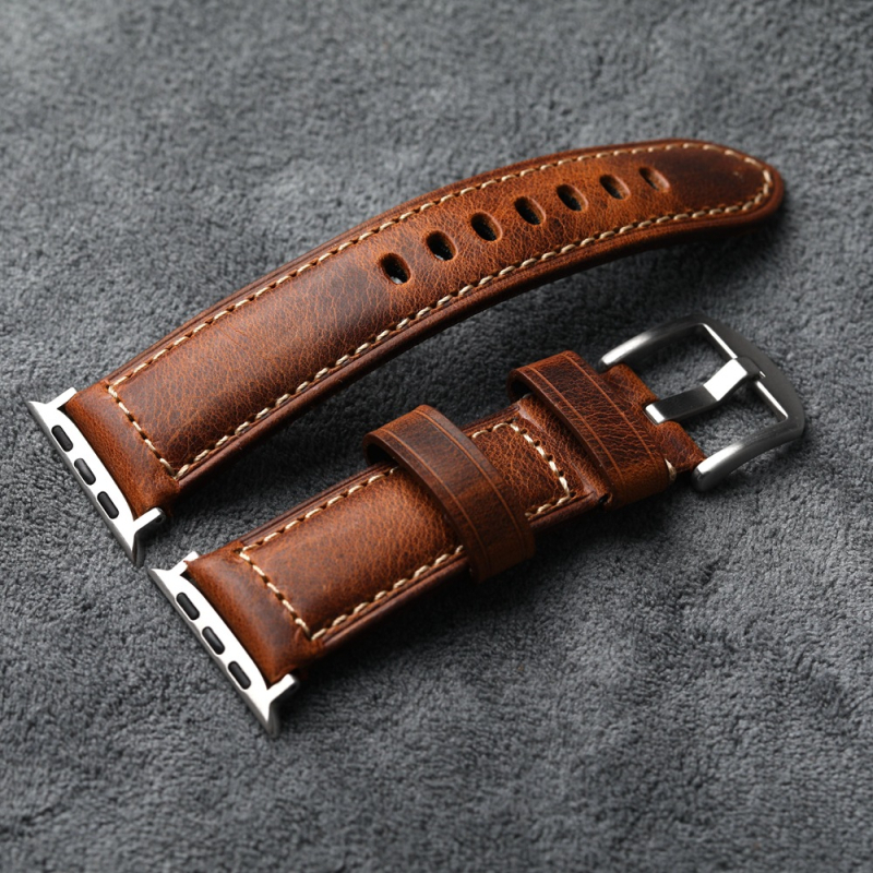 Ručni remen od gornje govedje kože za Apple Watch Series 9, 45/49 mm, retro debeli dizajn, muška prirodna koža Ultra