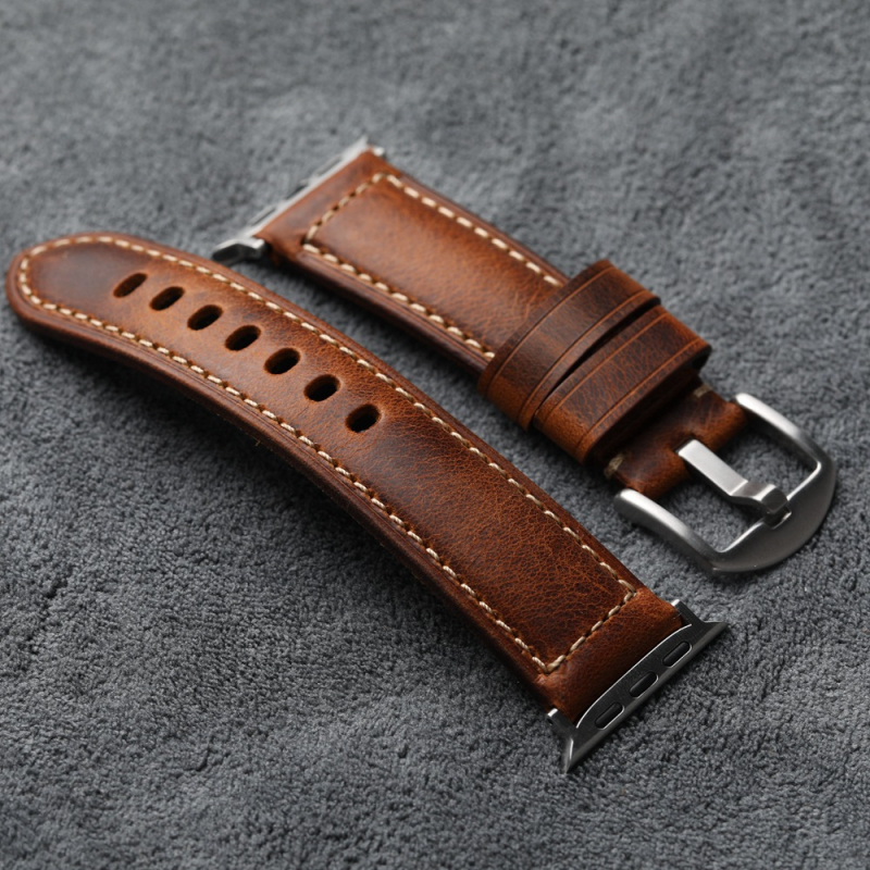 Ručni remen od gornje govedje kože za Apple Watch Series 9, 45/49 mm, retro debeli dizajn, muška prirodna koža Ultra